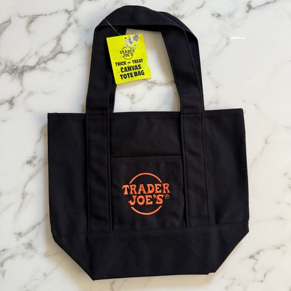 NWT Trader Joe’s Trick-or-Treat Mini Canvas Tote Bag - Black and Orange - Picture 1 of 1